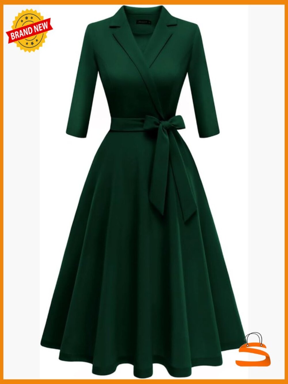 Fit and Flare 3/4 Sleeve Vintage Tea Dress Cocktail Party Formal Church Dress - Picture 1 of 7
